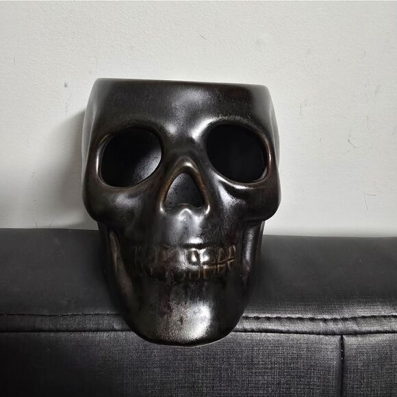 4.12"x6.12" Small Patina Pillar Ceramic Skull Candle Holder Black - Threshold - Picture 4 of 10